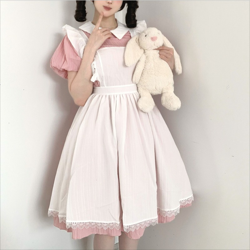 Vintage Fashion Dresses - Abito lungo da cameriera rosa e